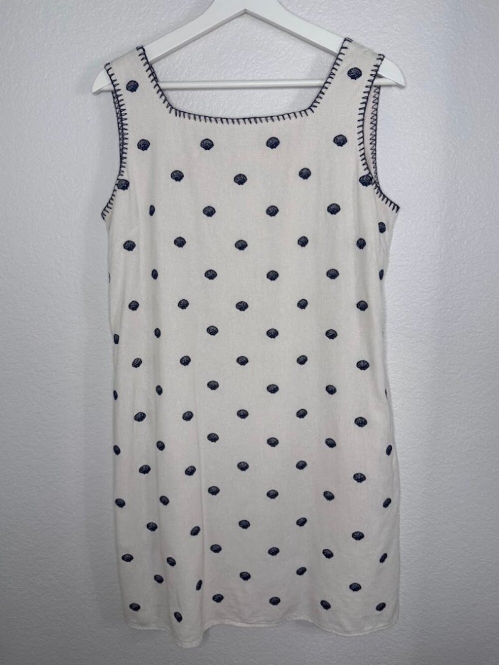 Viral CYNTHIA ROWLEY Linen Blend Embroidered Seashell Sundress Tank Mini - Small